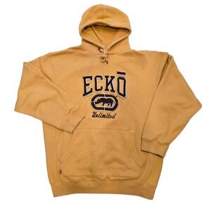 Vintage Y2K Ecko Unltd Hoodie Mens L Mustard Gold Rhino Baggy 2000s